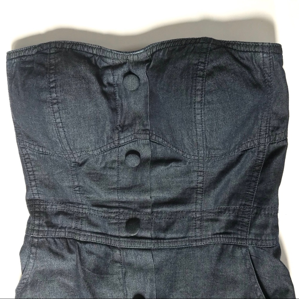 Denim Dress Mini Strapless with Button Front sz S - Picture 3 of 8